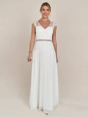 Apart Abendkleid im Materailmix aus weicher Spitze und Chiffon