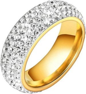 LuxusKollektion Trauring Herren Edelstahl Ring mit Zirkon 8mm Silber Gold Ehering 50