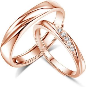 LuxusKollektion Trauring Trauringe Paare Ringe 925 Sterling Silber Offen Verstellbar Zirkonia