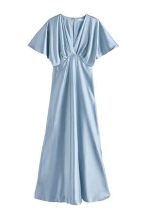 Next Satinkleid Langes Satin-Brautjungfernkleid mit Flatterärmeln (1-tlg)