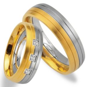 Trauringe123 Trauring Hochzeitsringe Verlobungsringe Trauringe Eheringe Partnerringe aus Edelstahl mit 3 Steine und Ohne Steine JE28