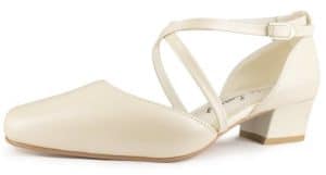 White Lady 177 offwhite Leder - weite Brautschuhe mit Kreuzriemchen Slingpumps