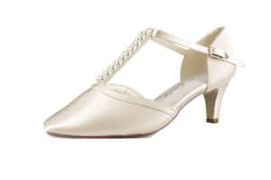 White Lady 877 ivory Satin - einfärbbare Perlen Brautschuhe T-Strap Pumps