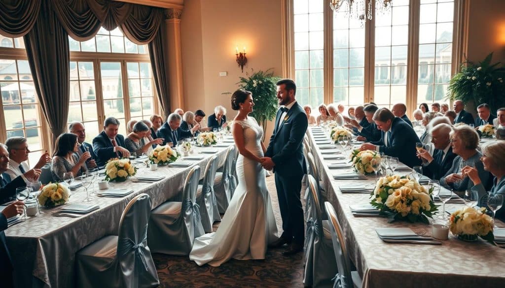 Familie und Freunde bei der Satinhochzeit