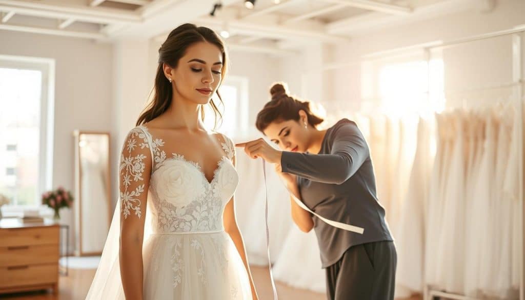 Maßnehmen für maßgeschneidertes Hochzeitskleid
